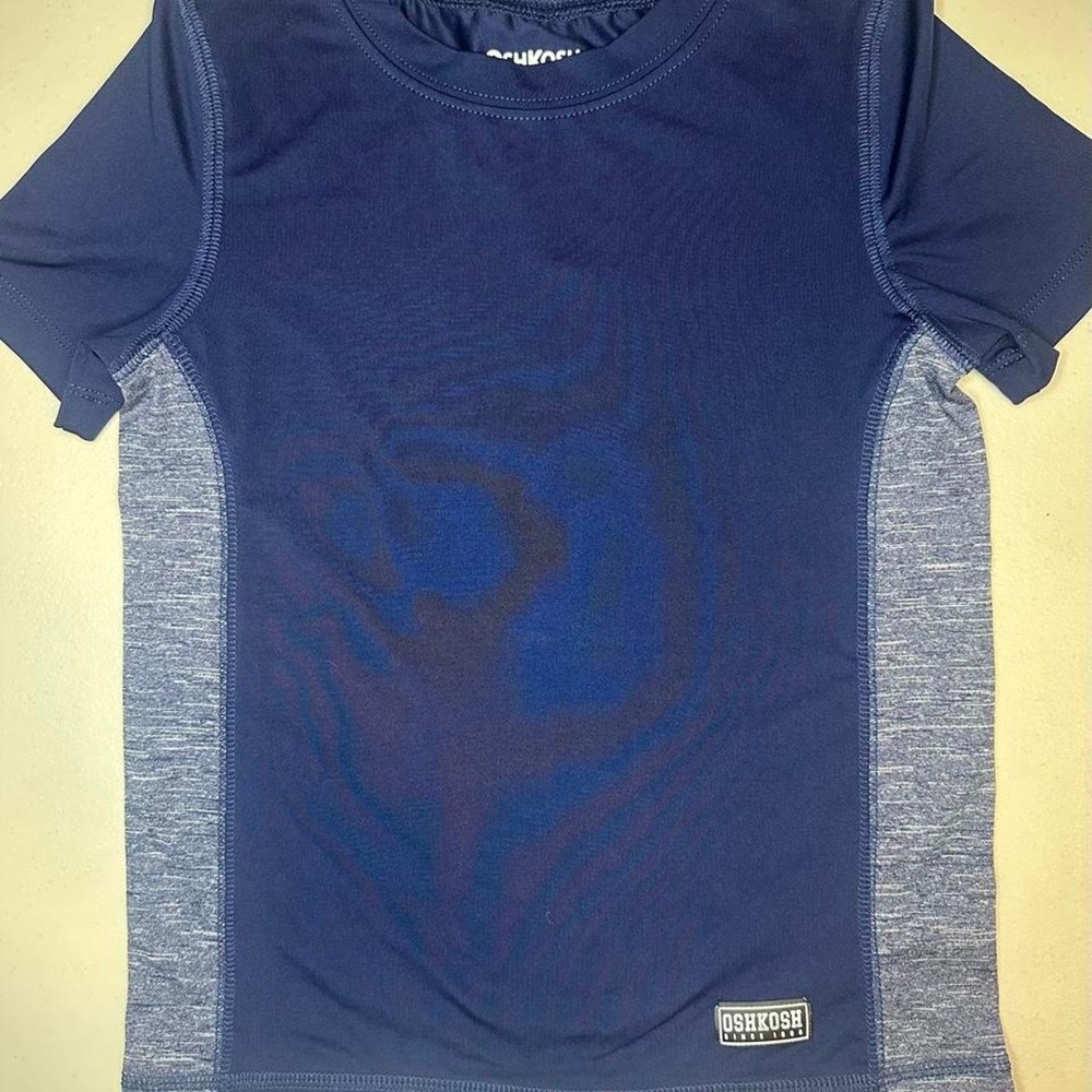 OshKosh Bgosh Boys Blue Compression Athletic Shirt Gray Heathered Panels 5T